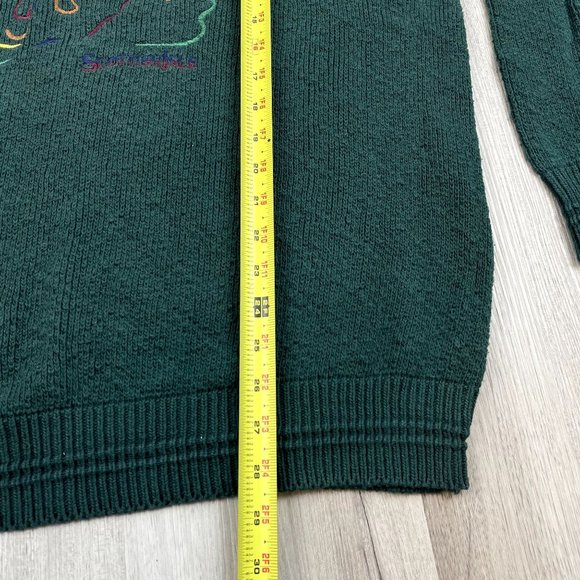 Vintage Scottish Isle Bernette Hand Framed Green Golf Embroidered Sweater USA XL - Picture 6 of 6